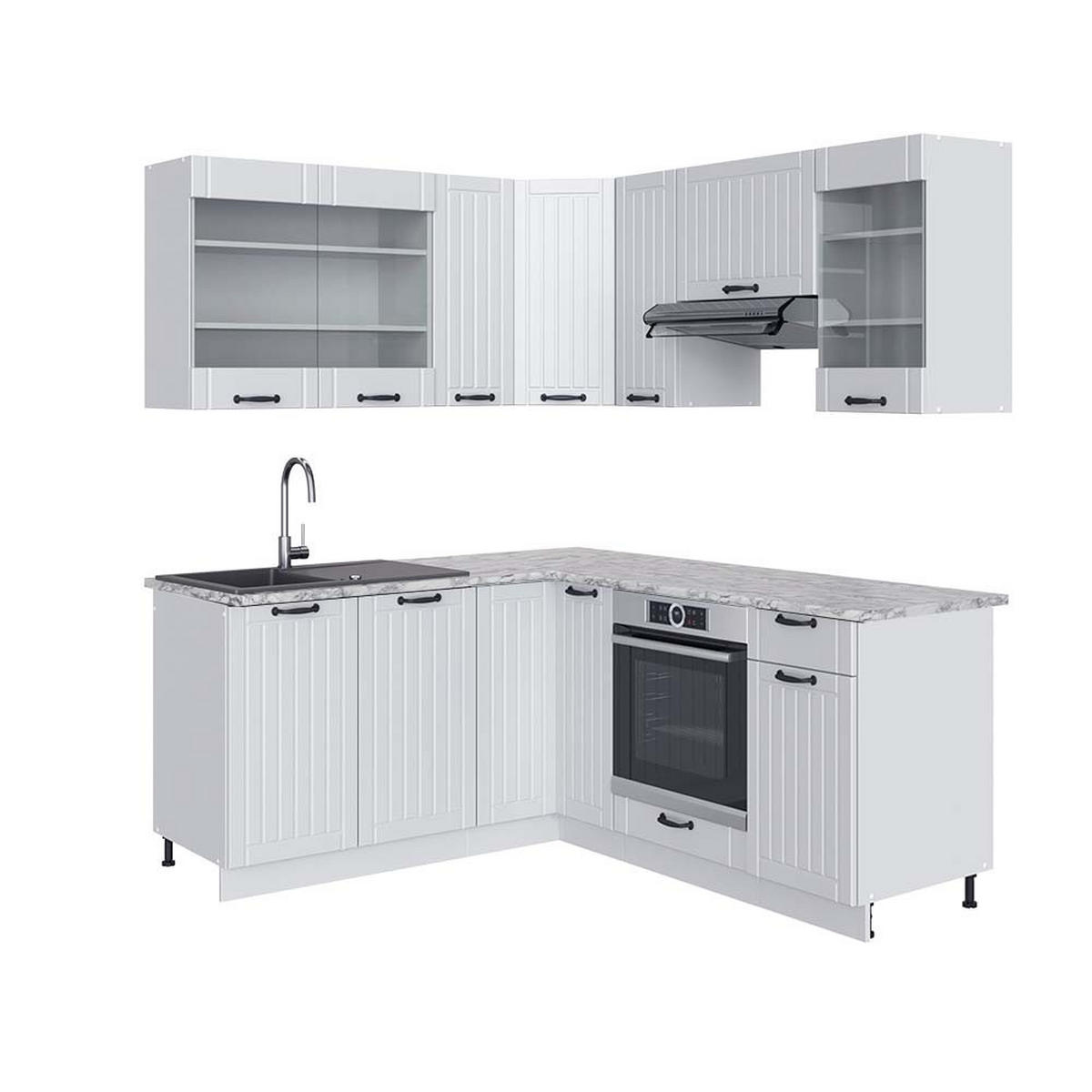 ECKKÜCHE Fame-Line Weiß Landhaus/Weiß 160 x 190 cm, AP Marmor - Creme/Weiß, Holzwerkstoff (190/81.6/60cm) - Vicco