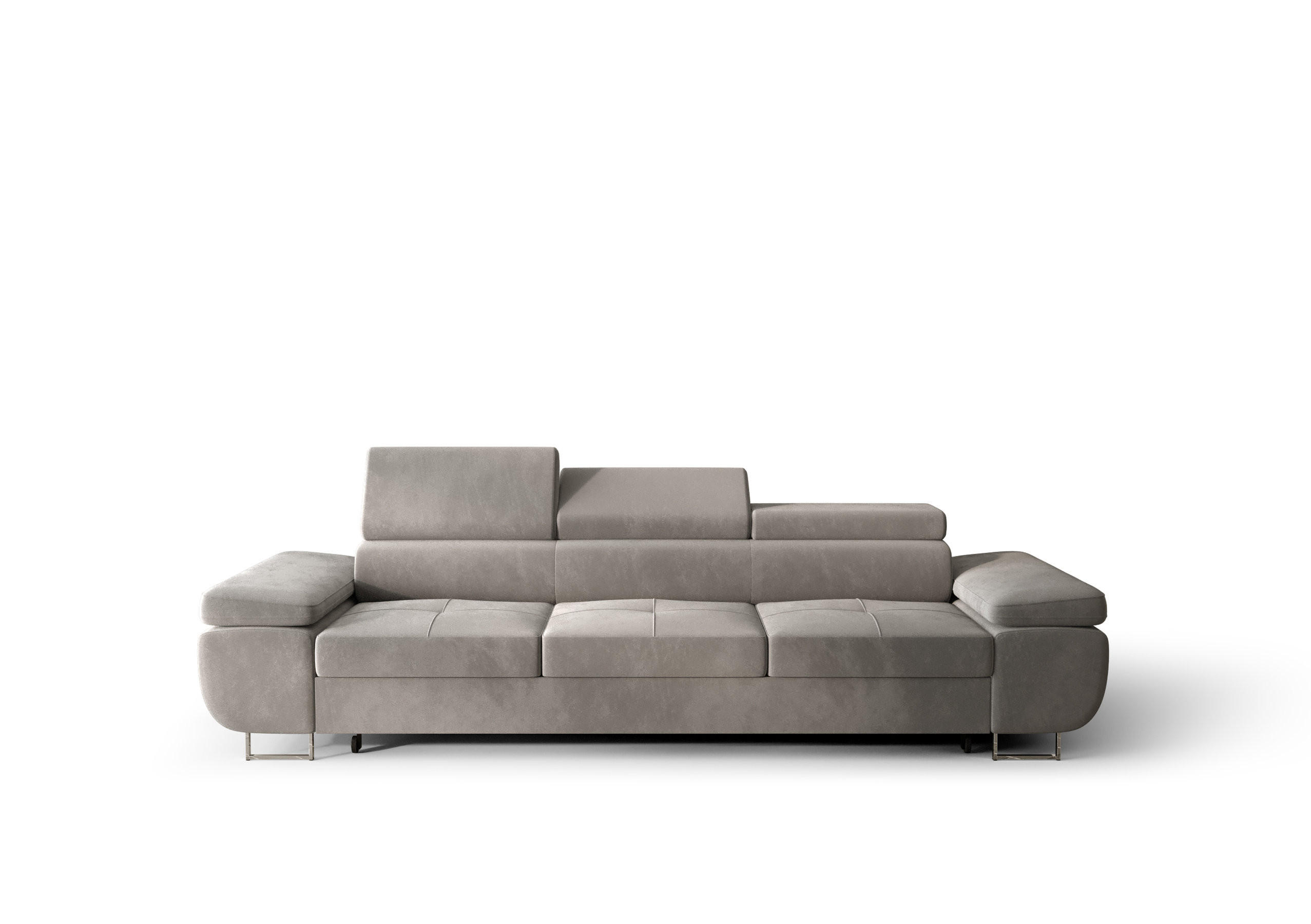 SCHLAFSOFA PRAGA 3, Sofa mit Schlaffunktion, Farbe: Hellgrau, Velourstoff - Hellgrau, Textil (276/90/100cm) - O-Sofa