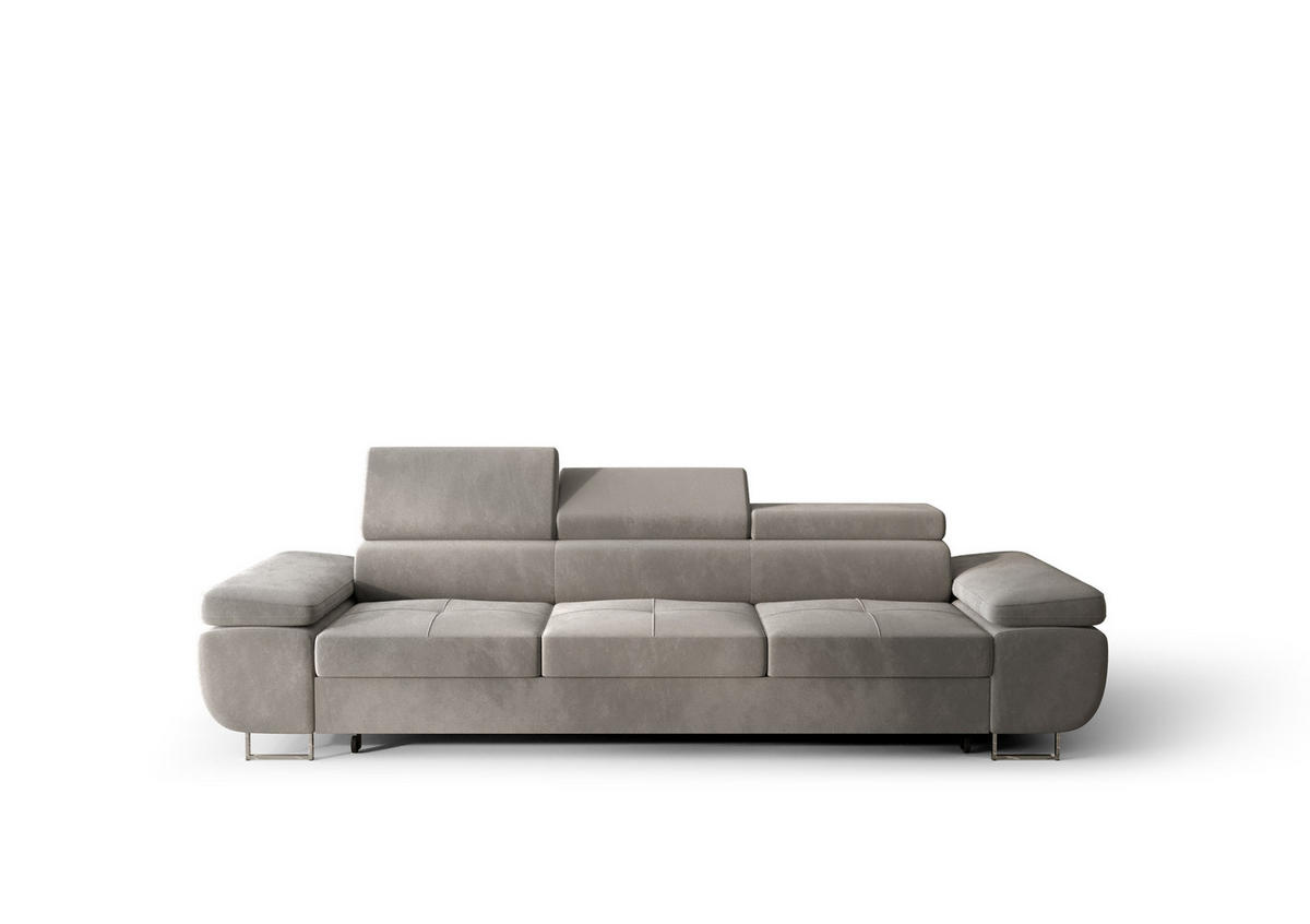 SCHLAFSOFA PRAGA 3, Sofa mit Schlaffunktion, Farbe: Hellgrau, Velourstoff - Hellgrau, Textil (276/90/100cm) - O-Sofa