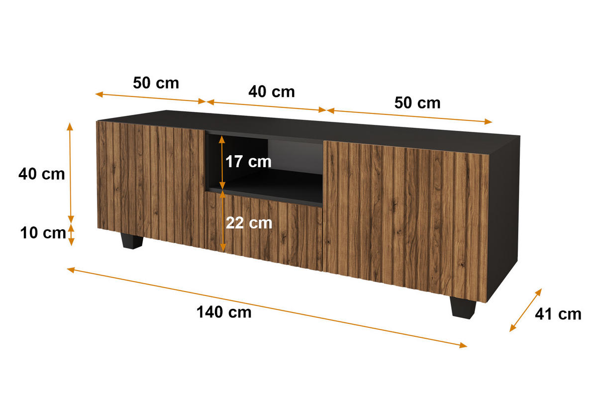 LOWBOARD KITO-S 140x50x41 cm - Schwarz / Katania - Eiche Wotan/Schwarz, Holzwerkstoff (140/50/41cm) - ALTDECOR