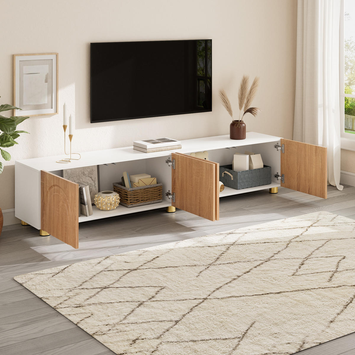 TV-SCHRANK Lowboard 4 Türen Bogenrelief Metallfüße modern - Multicolor, Holzwerkstoff (35/40/180cm) - FLIEKS