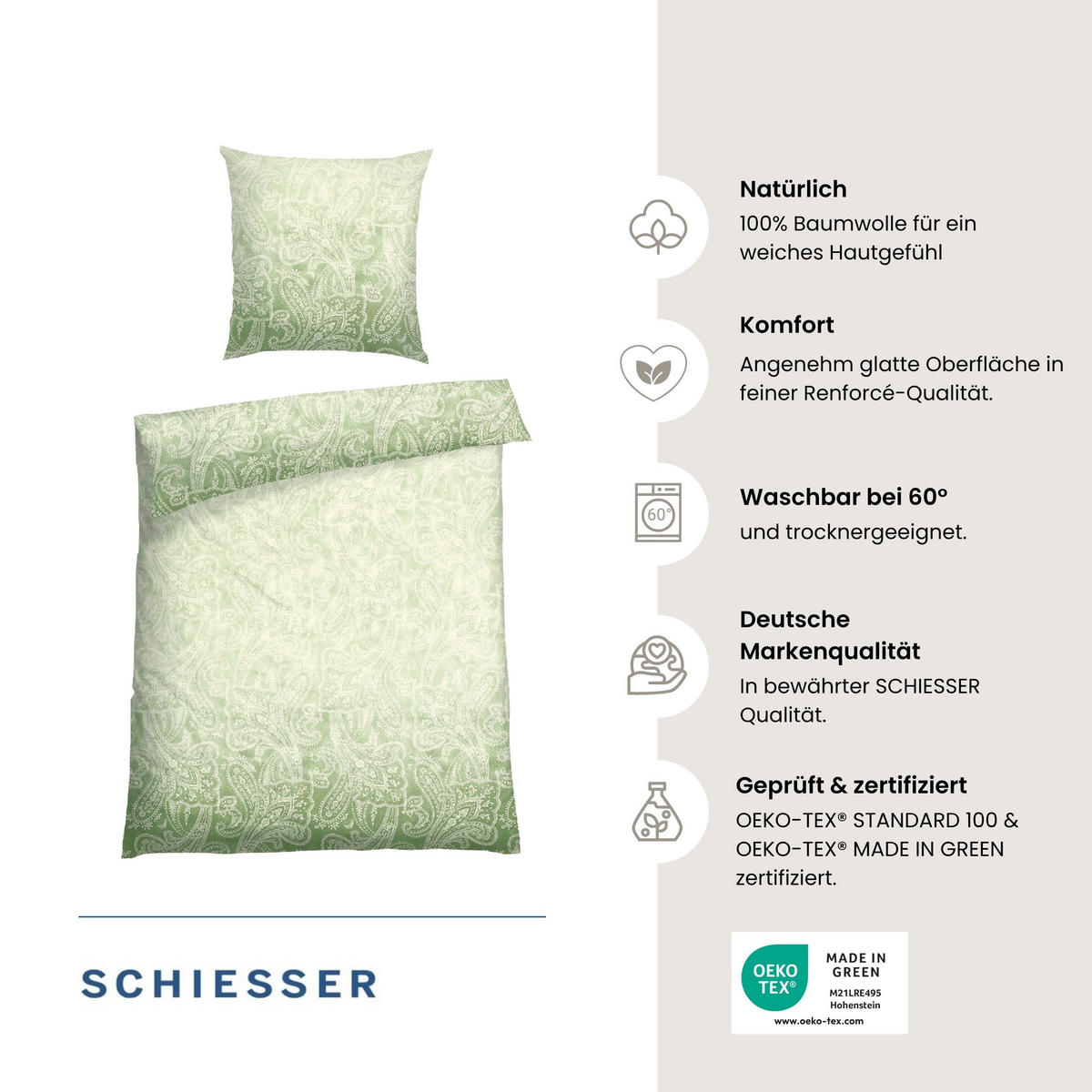 BETTWÄSCHESET Claire - Renforcé - 2-teilig - 135x200 cm - Grün - Grün, Textil (135/200cm) - SCHIESSER