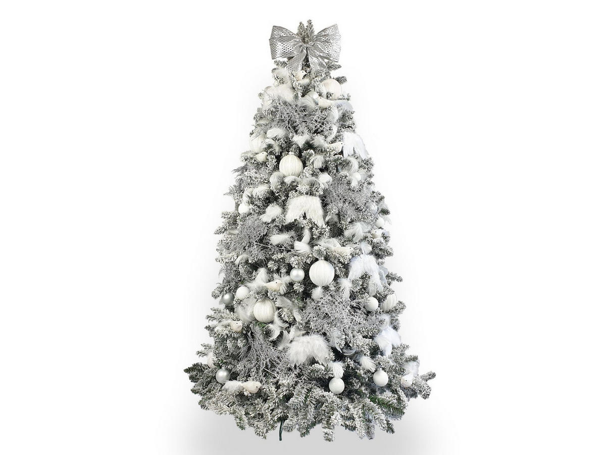 LAALU WEIHNACHTSBAUM geschmückt künstlich mit 120 Ornamenten SNOW QUEEN 240 cm Baum mit Ständer und Weihnachtsschmuck - Silberfarben/Weiß, Kunststoff (240cm) - LAALU