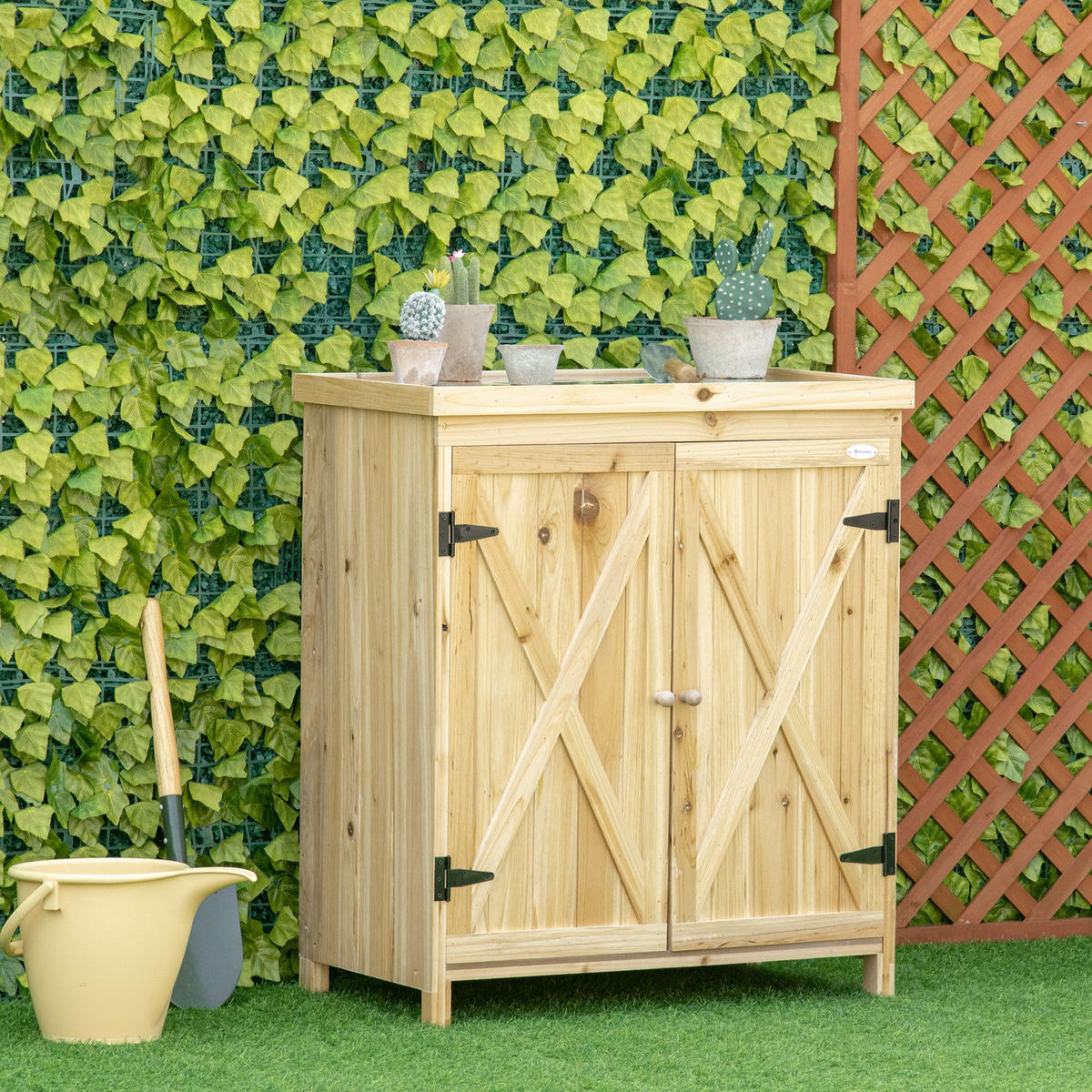 GERÄTESCHUPPEN DE-17585 2 Türen mit Metallplatte Naturholz - Naturfarben, Holz (80/92/45cm) - ComfortXL