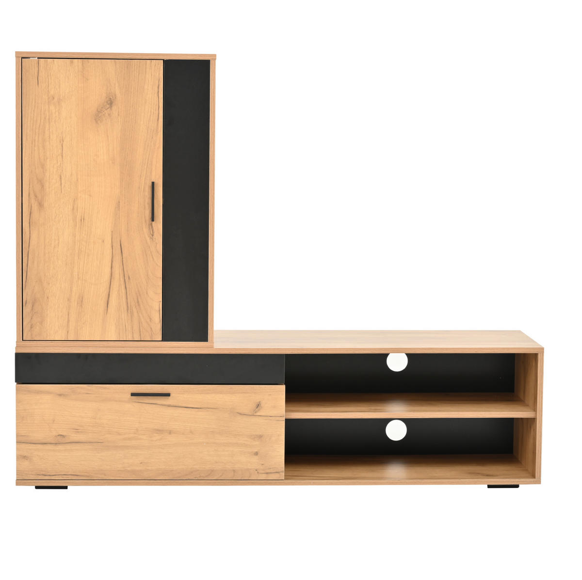 WOHNWAND / Lowboard 140/35/39 cm, 3-teilig, mit Soft-Close und Wandregal - Naturfarben, Holzwerkstoff (140/39/35cm) - BEAOK