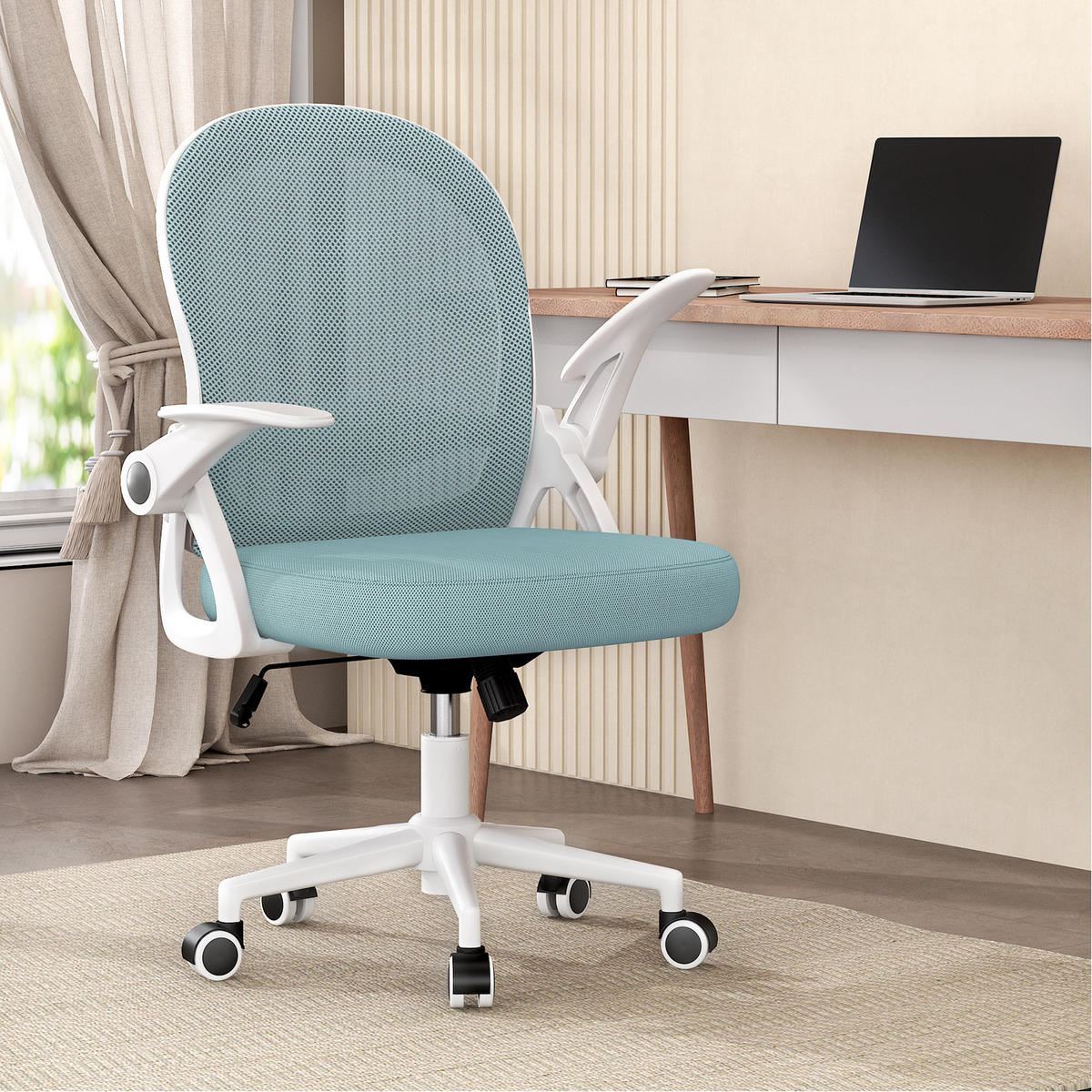 BÜROSTUHL Weiß-Light Green ergonomisch mit Mesh Rückenlehne - Mintgrün, Metall (25/53/56cm) - Rattrix