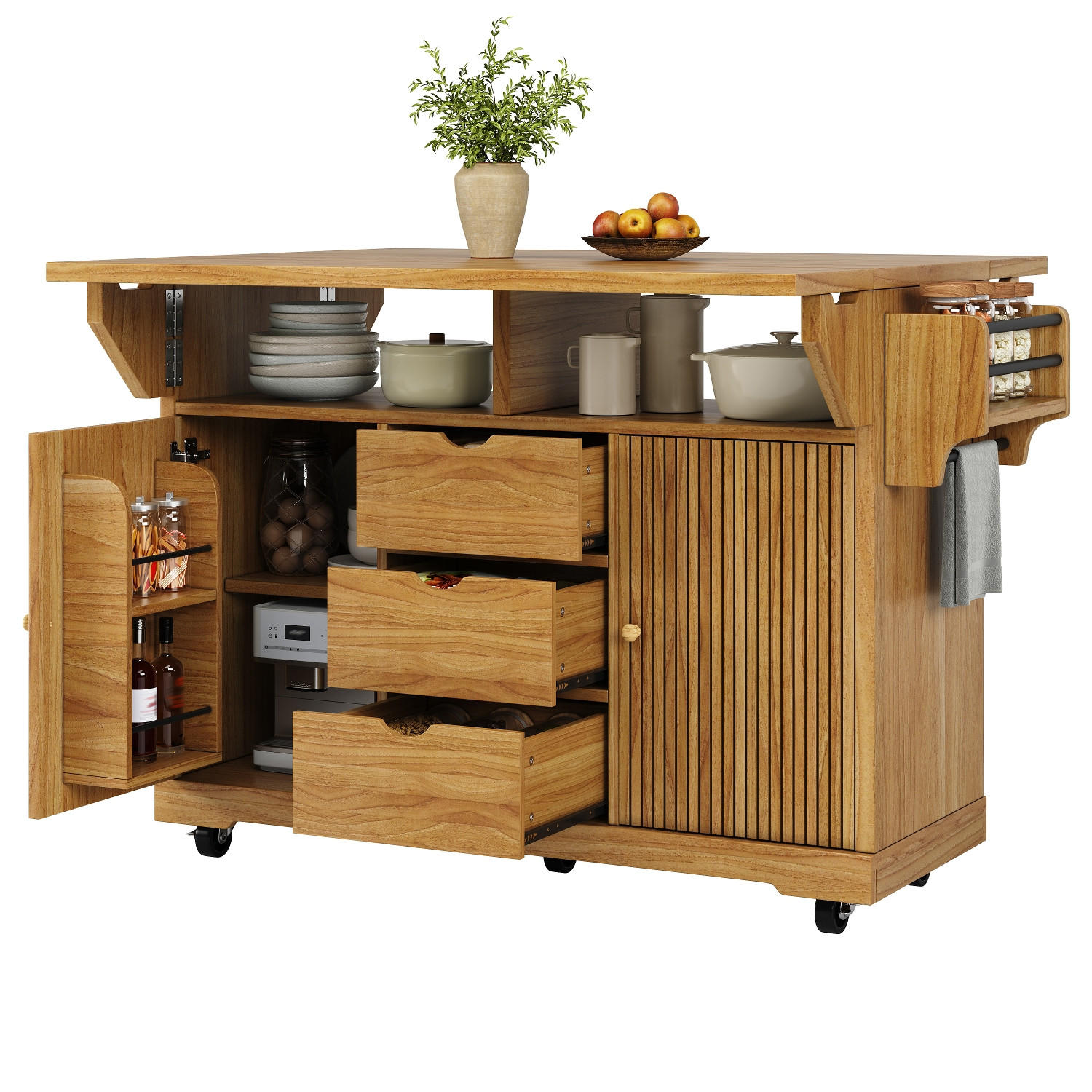 KÜCHENINSEL Mit Ausklappbaren Tischverlängerungen, Für Küche Und Esszimmer, 142,5/80/95 cm - Dunkelbraun, Holzwerkstoff (80/95/142.5cm) - Rolipo