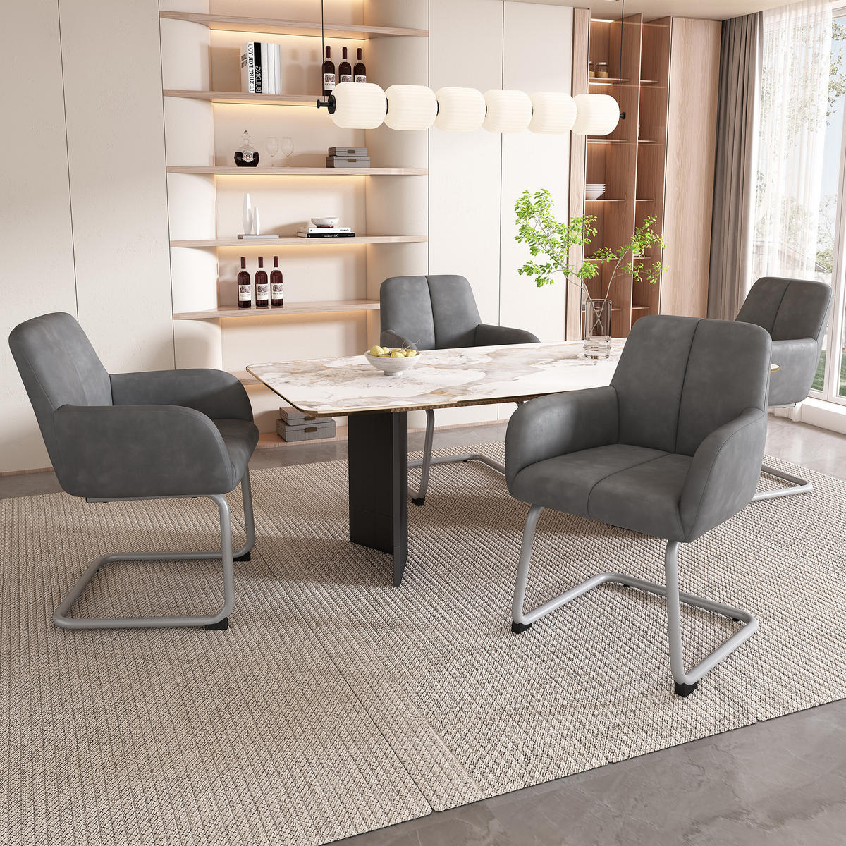 ESSZIMMERSTUHL 2er Grau modern Stahlfüße Freizeitstuhl - Grau, Leder (58.5/87/56cm) - FLIEKS