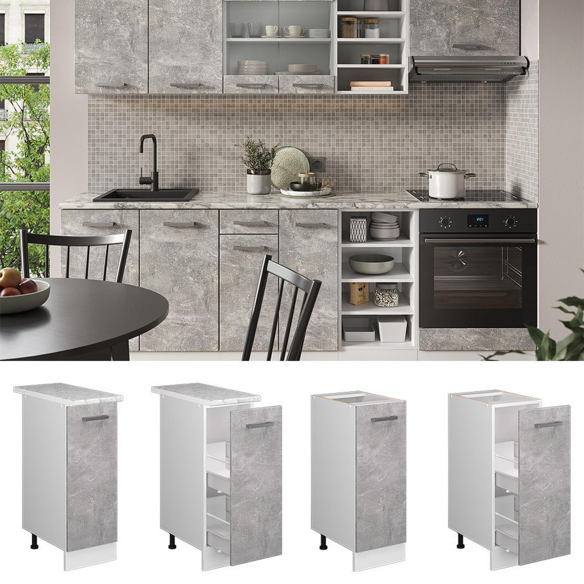 LEKARNIŠKA OMARICA R-Line Beton 30 cm , DP Hrast - siva/bela, leseni material (30/81.6/60cm) - Vicco