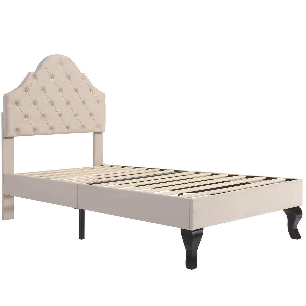 POLSTERBETT 90/200 cm mit Lattenrost und höhenverstellbarem Kopfteil aus Samt, Beige - Beige, Textil (90/200cm) - Redom
