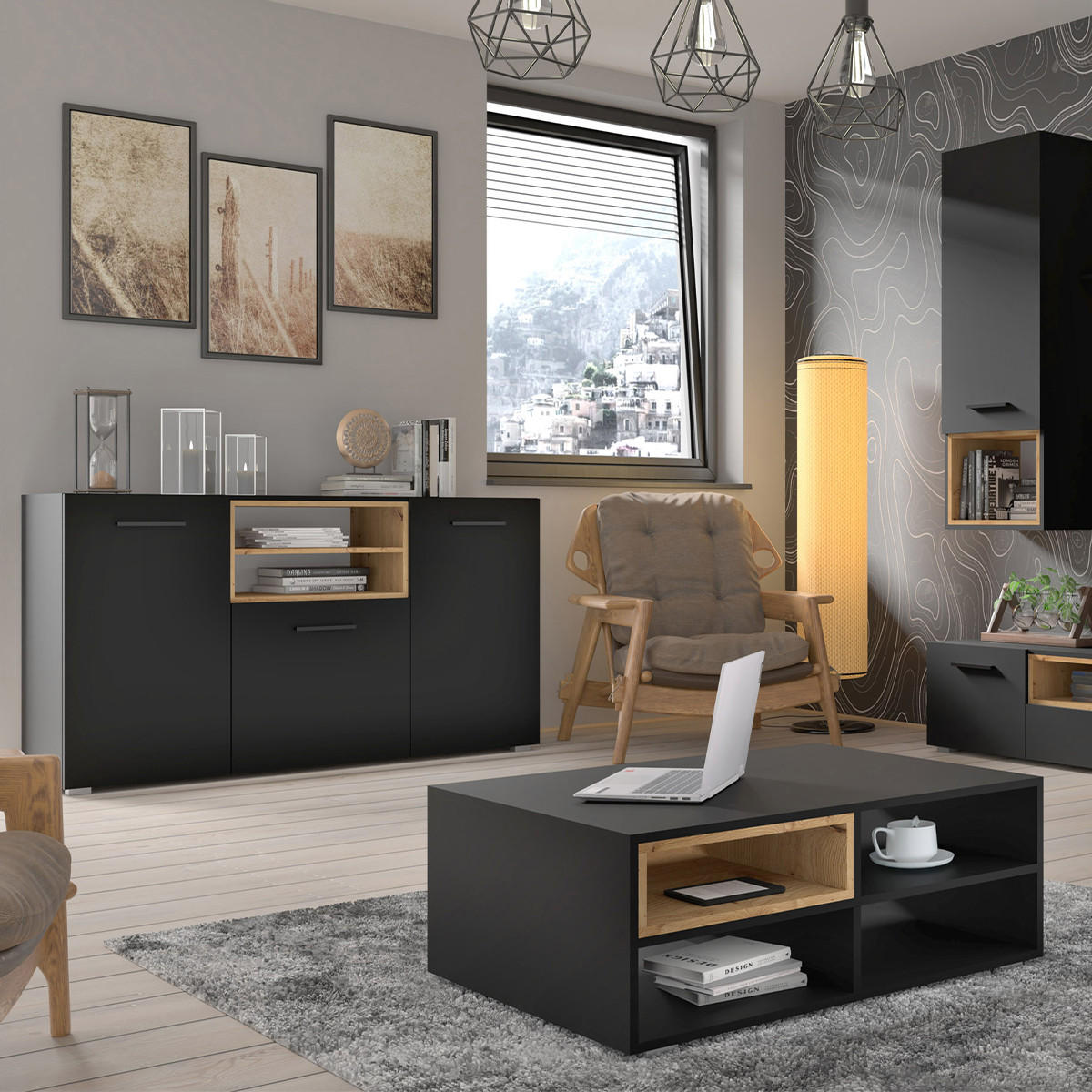 SIDEBOARD Ania Schwarz und Holz - Schwarz, Holzwerkstoff (151/86/44cm) - Petits-meubles