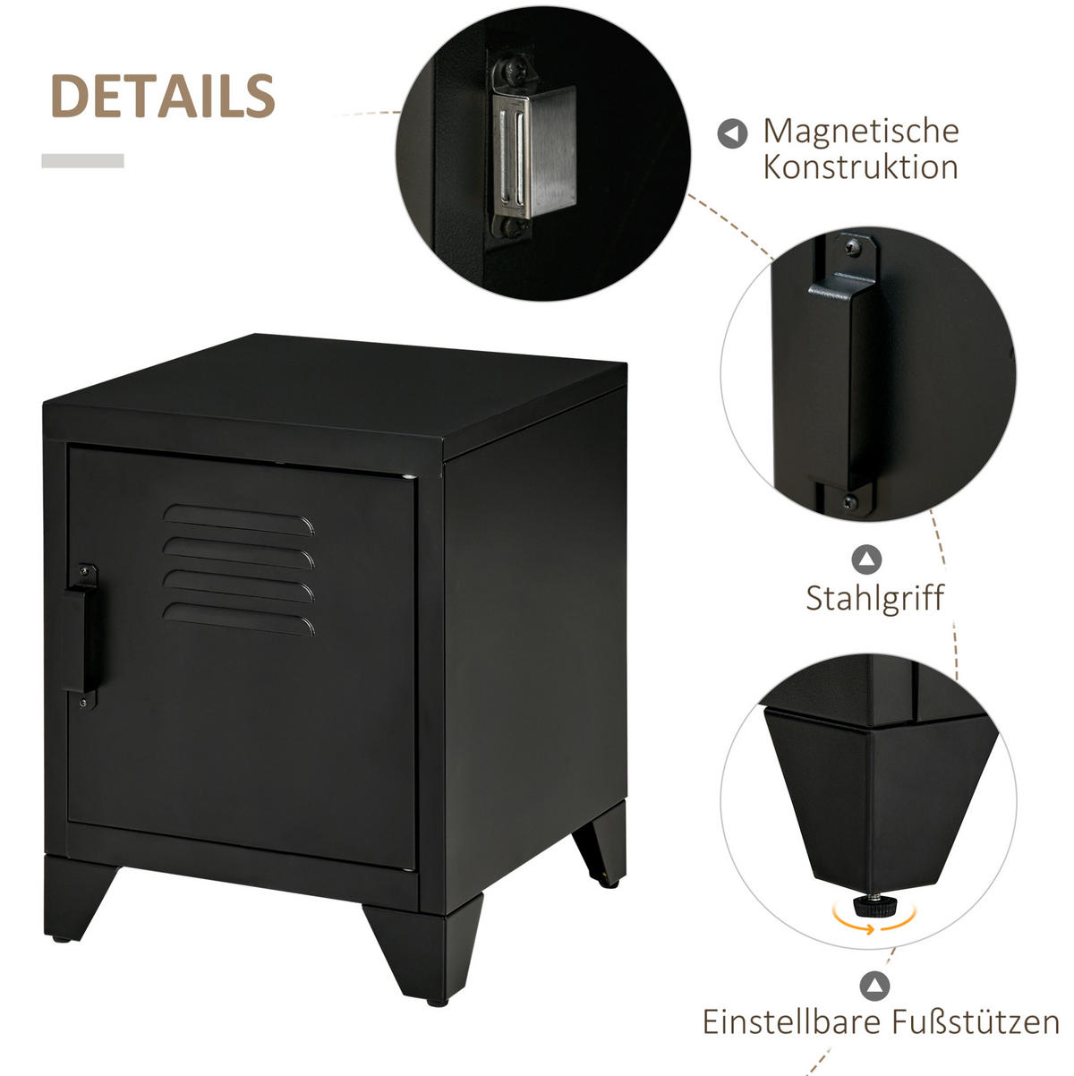 NACHTTISCH 40/40/50 cm mit verstellbarem Regal und Jalousietür aus Metall, Schwarz - Schwarz, Metall (40/50/40cm) - Redom