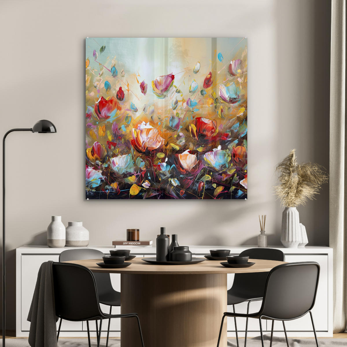 OBRAZ NA AKRYLOVOM SKLE Kvety - Umenie - Príroda - Olejomaľba 90x90 cm - viacfarebná, sklo (90/90cm) - MuchoWow