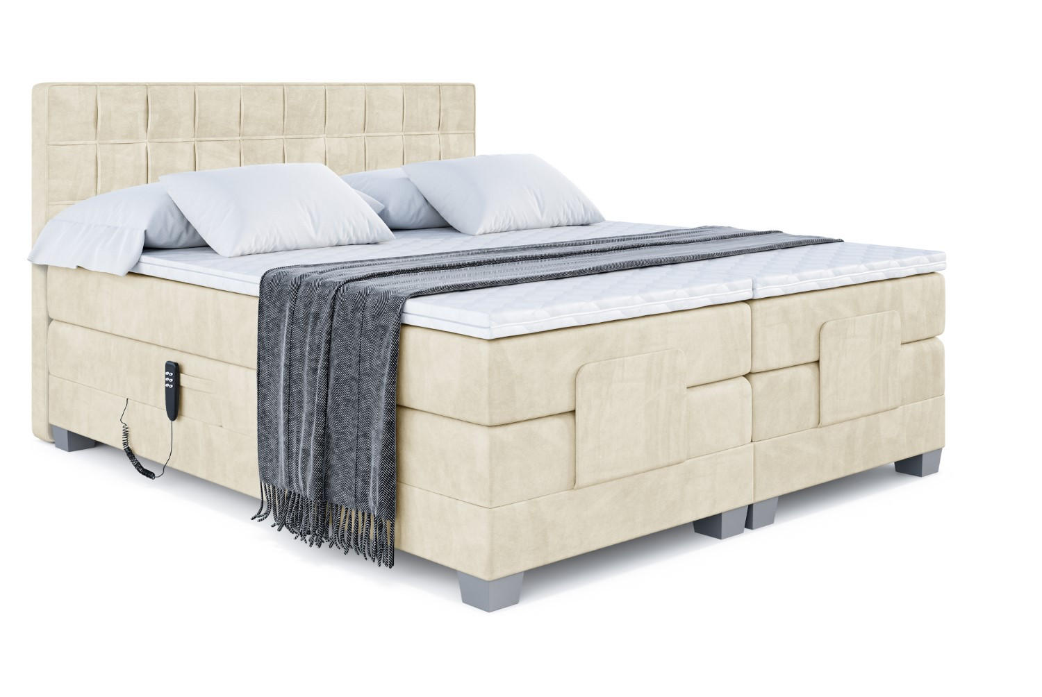 BOXSPRINGBETT elektrisch verstellbar mit 2 Matratzen H4/Taschenfederung OSTO EL 200 x 200 Beige - Beige, Holzwerkstoff (207/200cm) - ALTDECOR