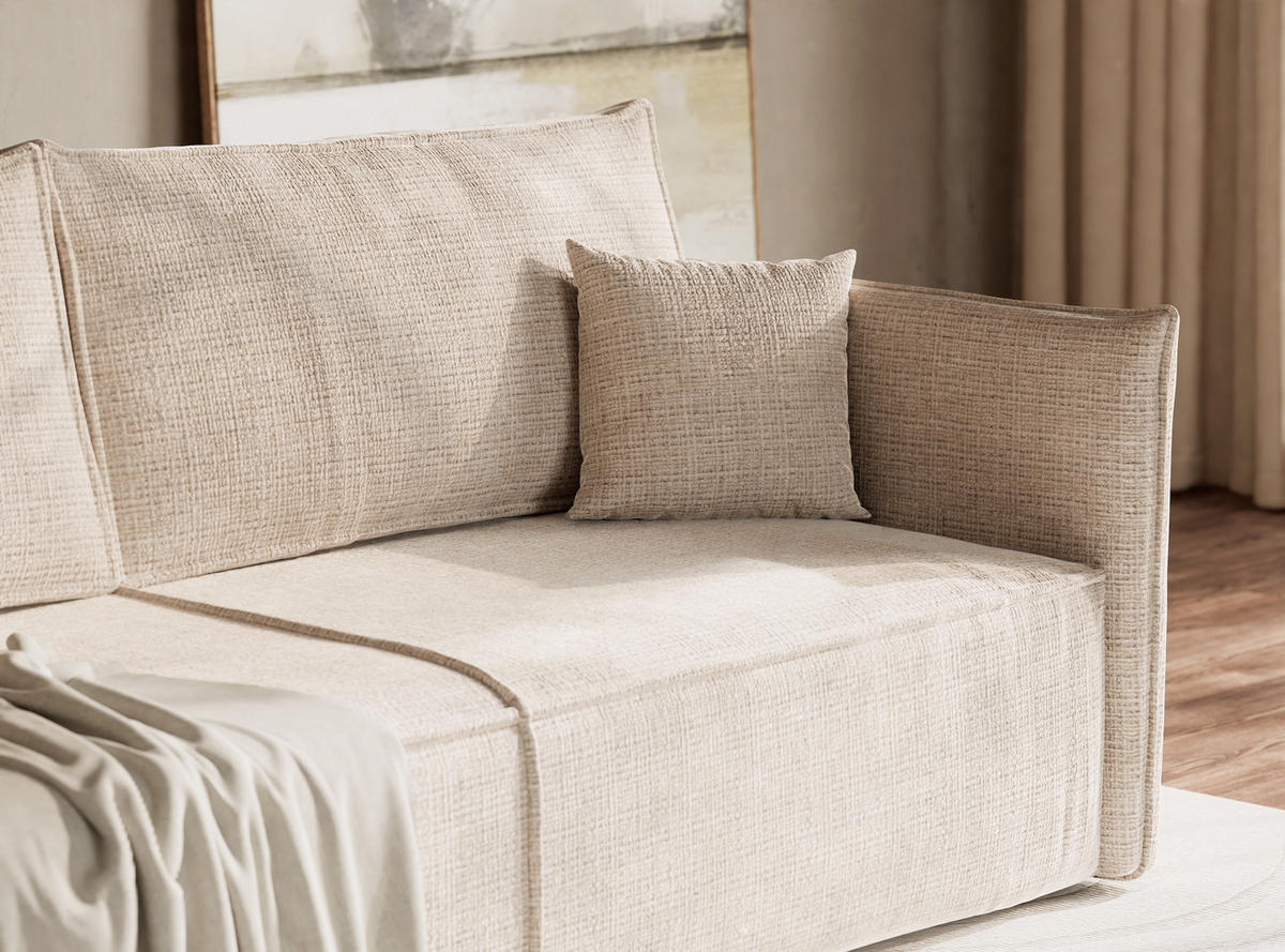 SOFA MIT SCHLAFFUNKTION Obra Creme Chenille-Stoff - Creme/Schwarz, Holz/Holzwerkstoff (220/70/107cm) - Maison de Reve