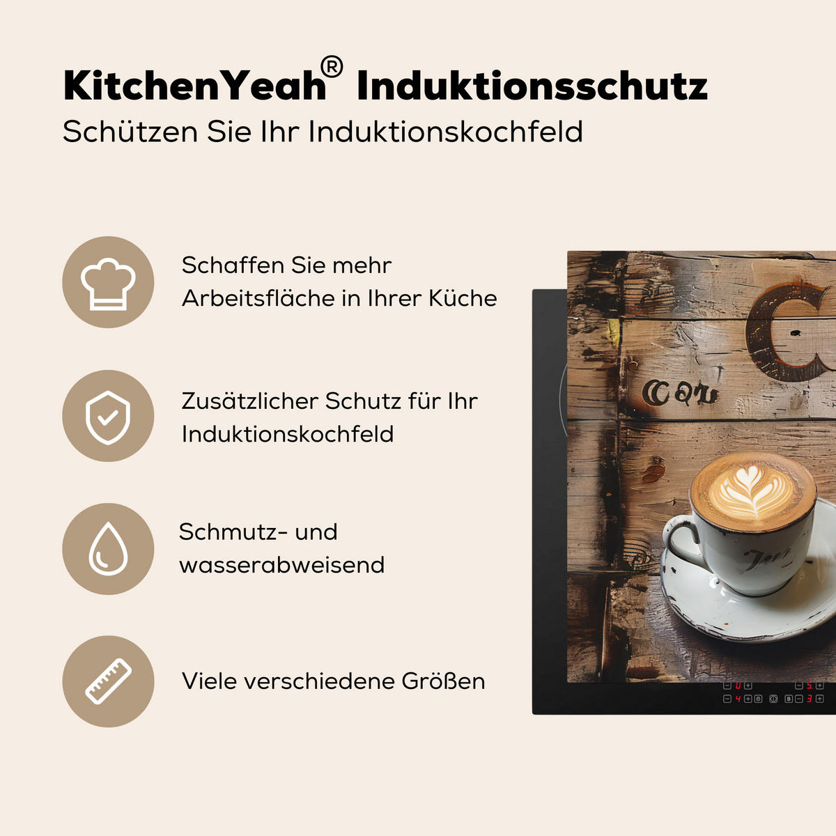 HERDABDECKPLATTE Cafe - Holz - Kaffee - Regale Induktionsschutz 80x52.2 cm - Schwarz, Kunststoff (80.2/52.2/0.2cm) - MuchoWow
