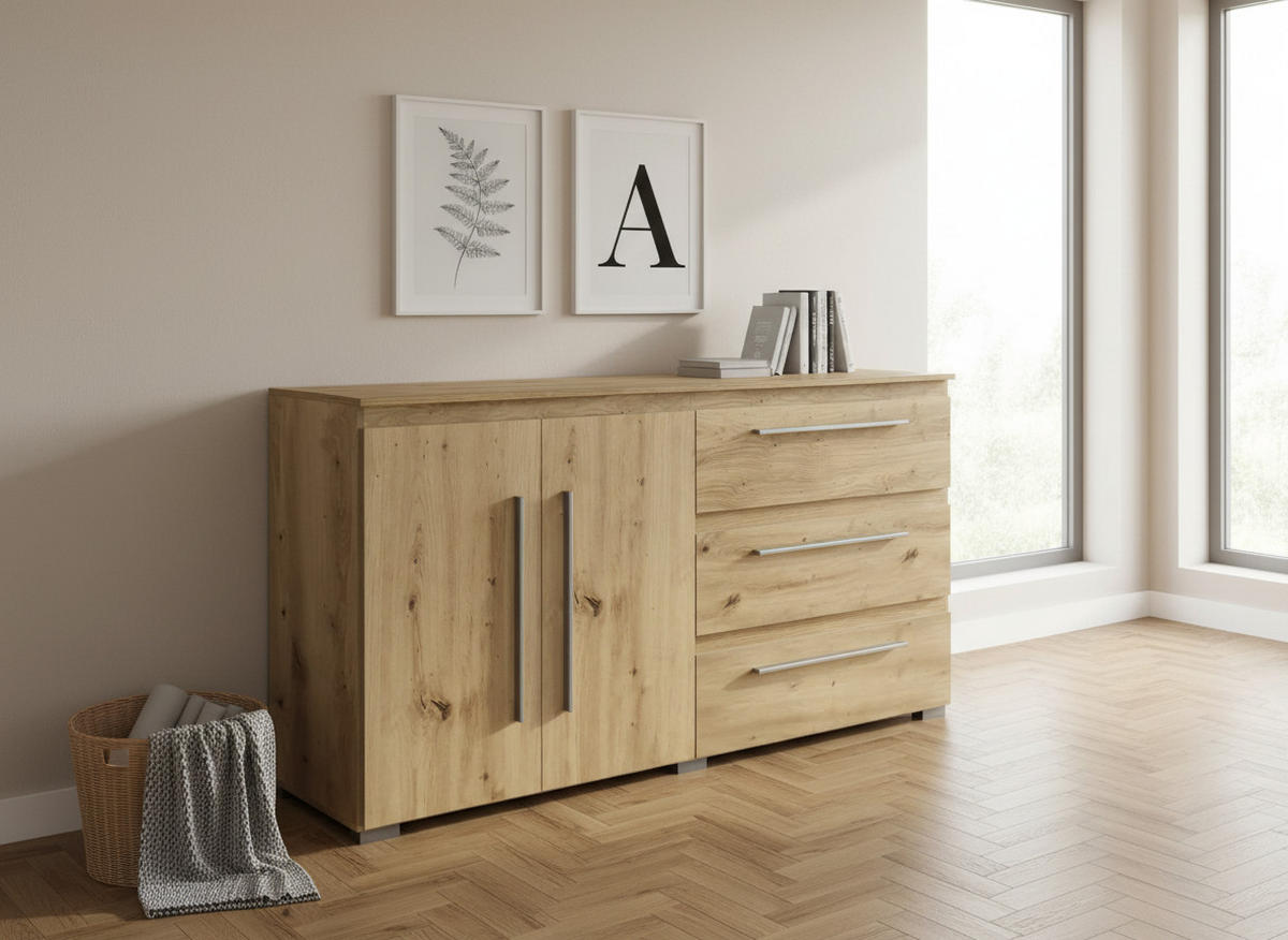 SIDEBOARD Bali Kommode Artisan Oak - Silberfarben/Eiche Artisan, Holzwerkstoff/Kunststoff (169/92/50cm) - arthur berndt