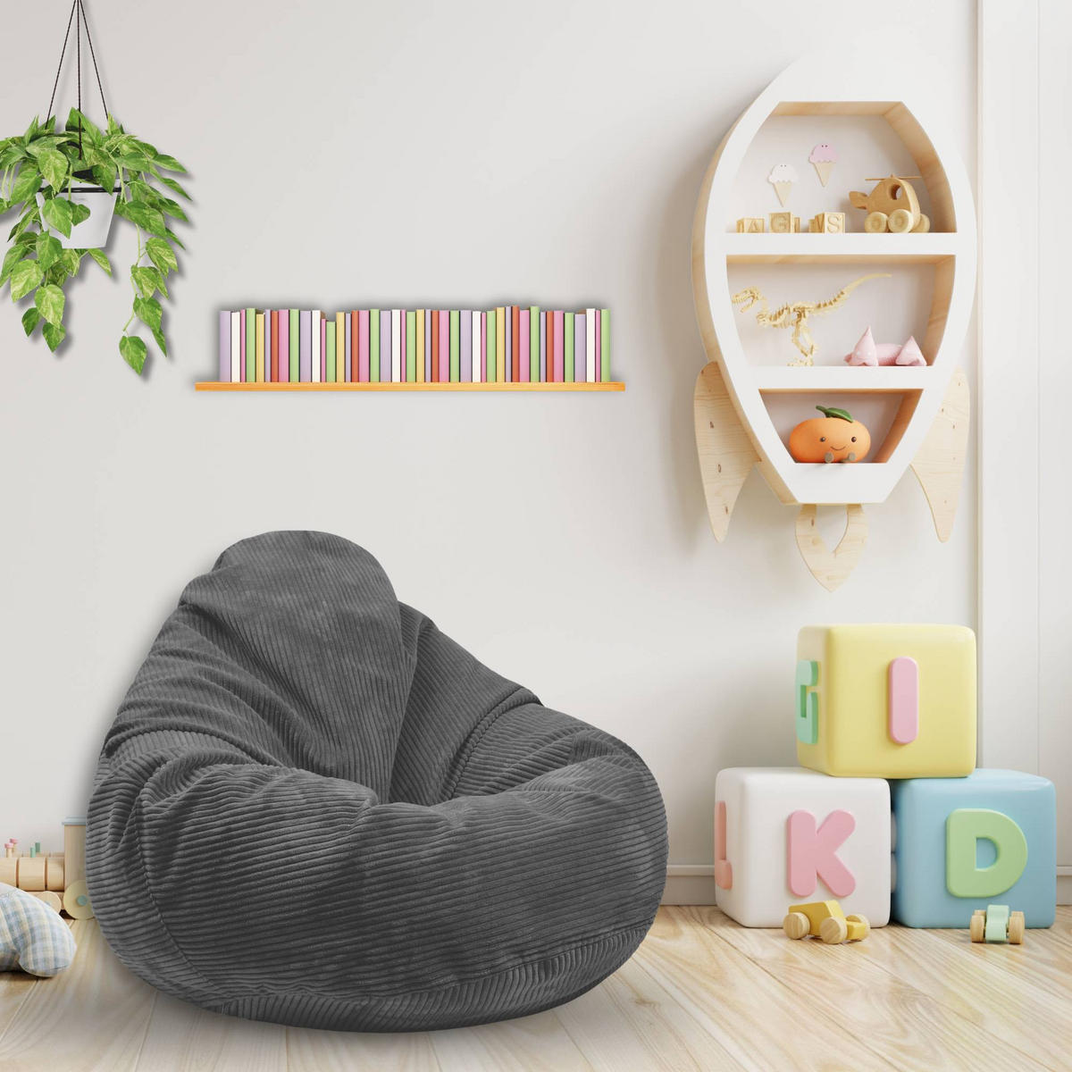SITZSACK PARADISE MIT FUßSTÜTZE Kordsamt 2-tlg Granite Gray S - Dunkelgrau, Textil (70/70/70cm) - Dreamroots