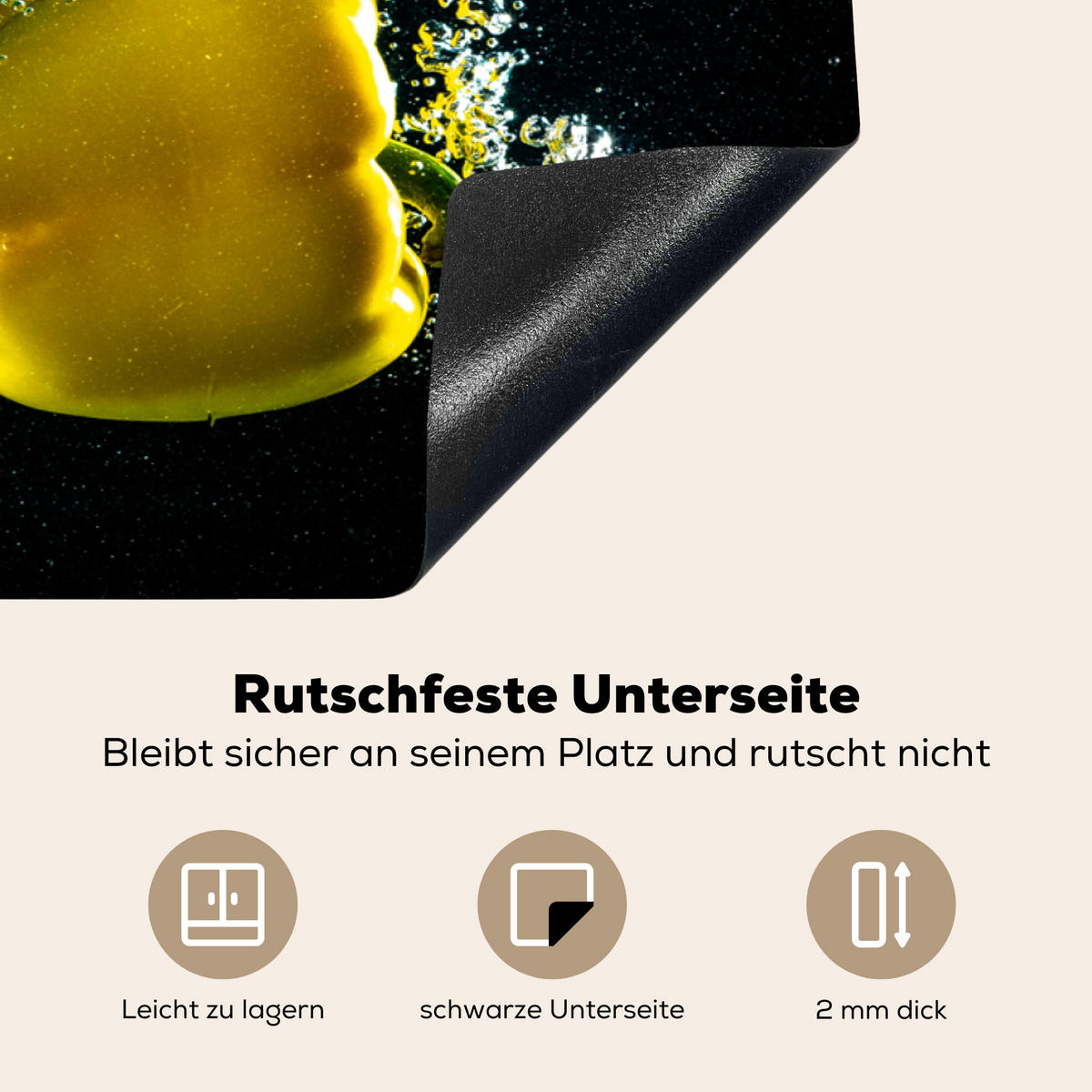 HERDABDECKPLATTE Paprika - Gemüse - Wasser - Schwarz - Rot - Grün - Gelb Induktionsschutz 91.2x52 cm - Multicolor, Kunststoff (91.2/52/0.2cm) - MuchoWow