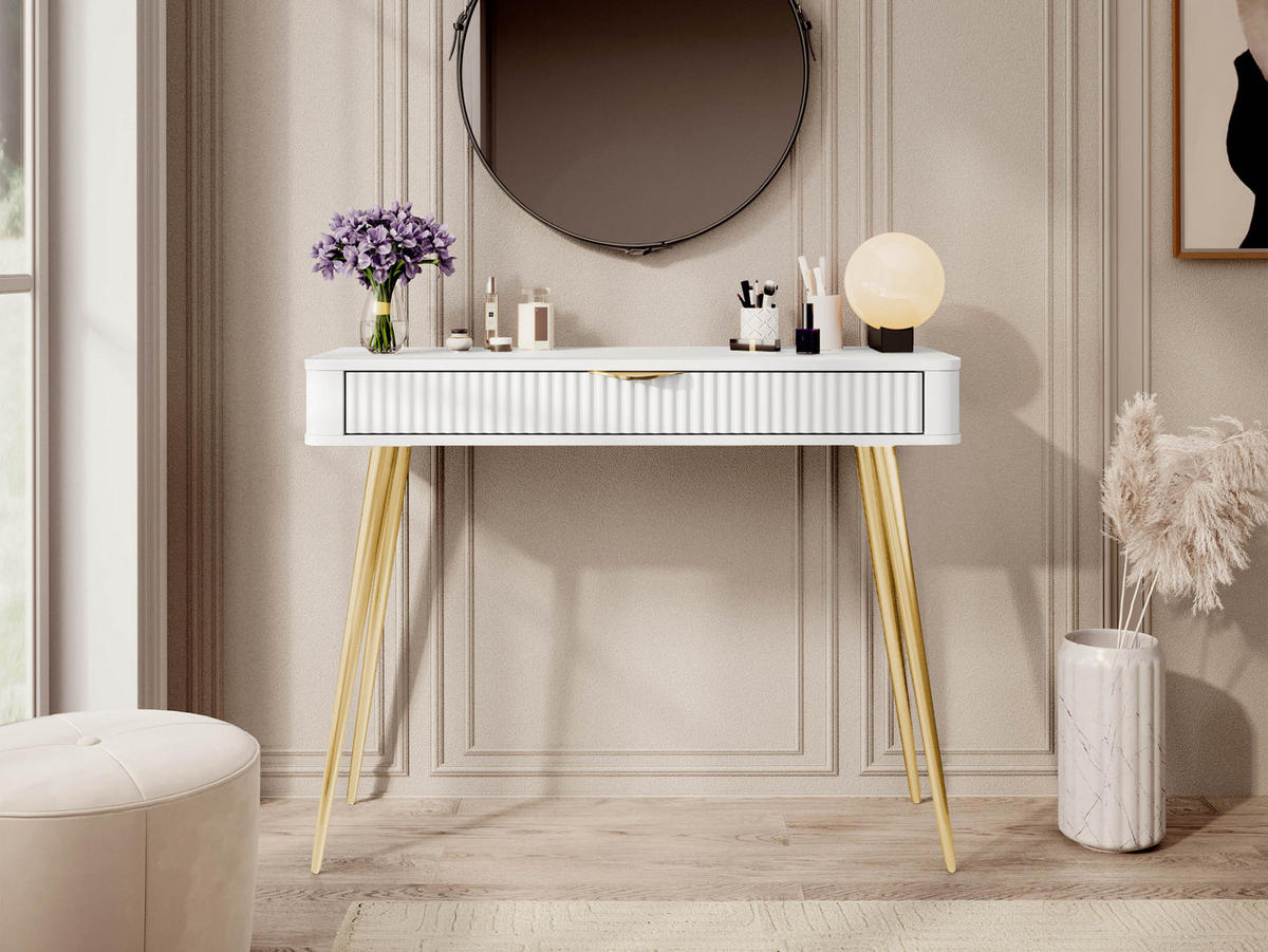 SCHMINKTISCH Lante - Goldfarben/Weiß, Holzwerkstoff/Metall (101/78/38cm) - MIRJAN24