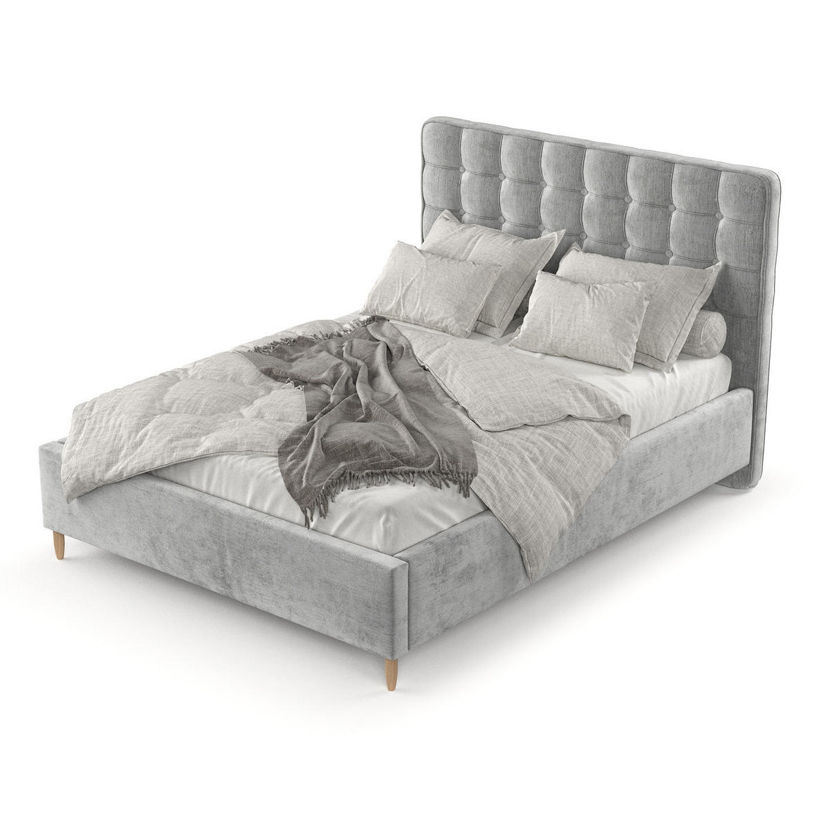 POLSTERBETT Paloma 120/200 cm Hellgrau im Lotta Stoff - Hellgrau/Naturfarben, Holz/Holzwerkstoff (120/200cm) - AltaBeds