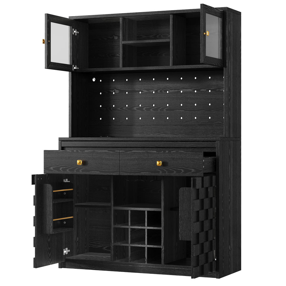 BUFFET DE-38492 120/40/178 cm mit Acrylfront und Steckdosen Weiß - Schwarz, Holzwerkstoff (120/178/40cm) - ComfortXL