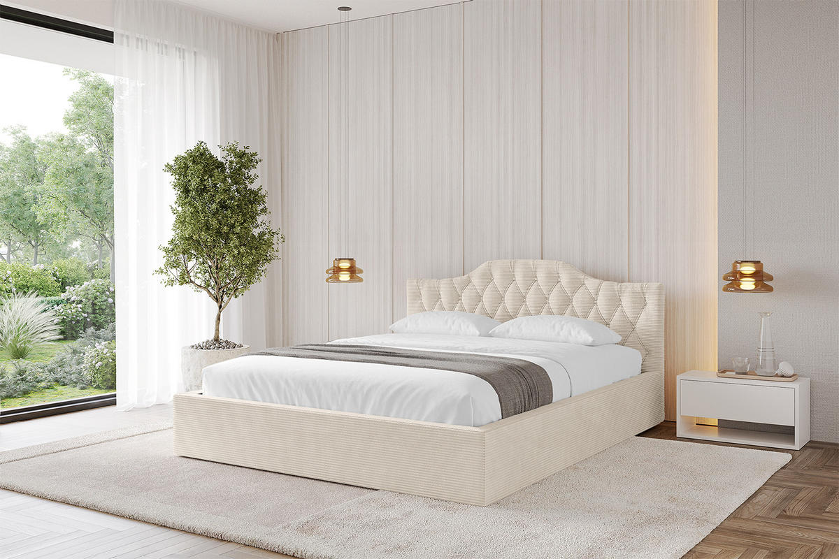 POLSTERBETT mit Bettkasten und Lattenrost, Boxbett ohne Matratze - FALIO-V1 180x200 Beige - Creme, Holzwerkstoff/Textil (180/200cm) - ALTDECOR