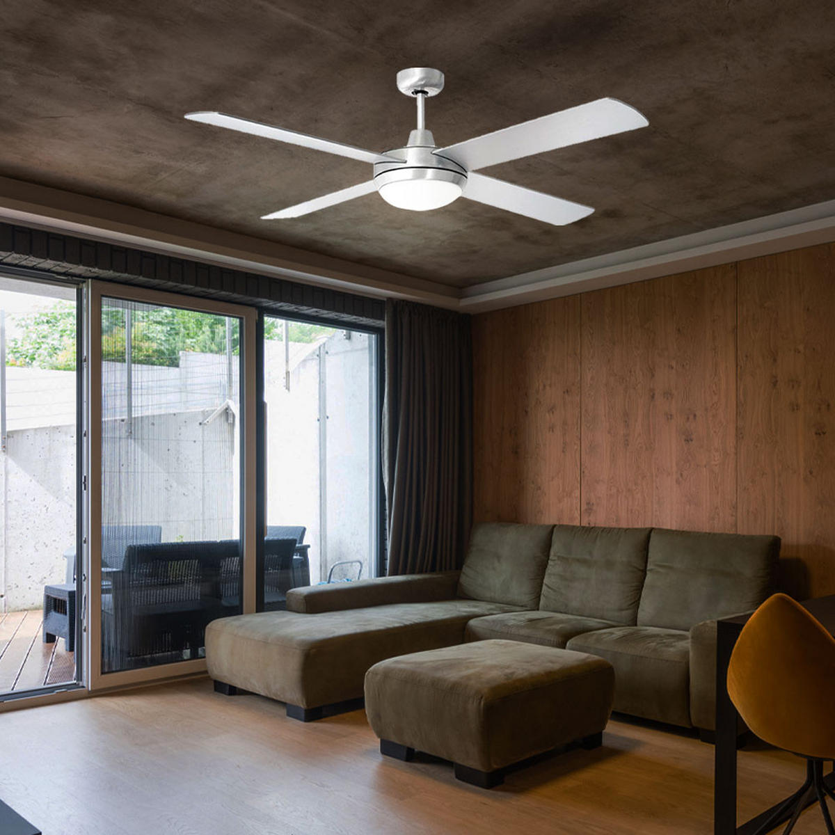 DECKENLEUCHTE Ventilator Sperrholz Braun - Silberfarben, Glas (132/46/46cm)