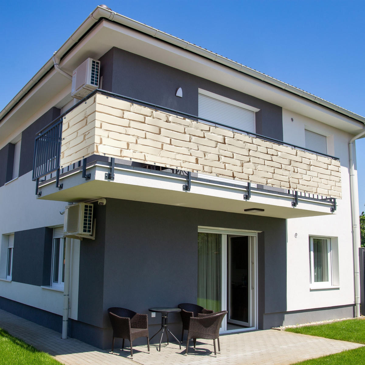 BALKON-SICHTSCHUTZ Ziegel - Wand - Licht - Weiß - Creme, Kunststoff (500/85cm) - MuchoWow