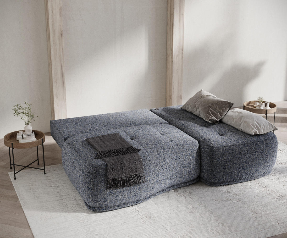 ECKSOFA MIT SCHLAFFUNKTION Marineblau Webstoff - Schwarz/Dunkelblau, Holz/Holzwerkstoff (223/158cm) - Maison de Reve