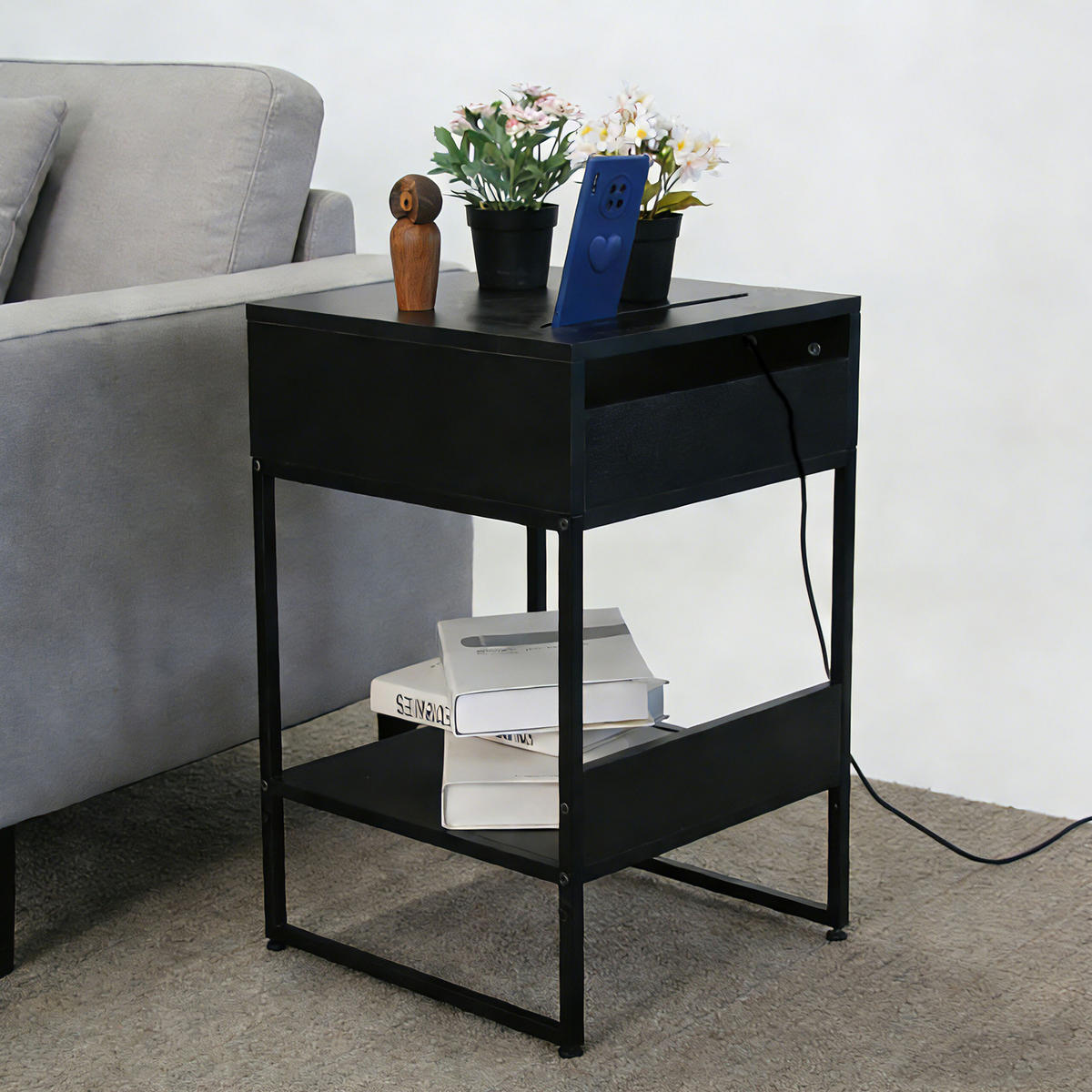 NACHTTISCH - Schwarz, Holzwerkstoff/Metall (40/40/30cm) - Relaxdays