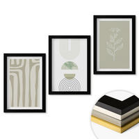 WANDBILDER 3er-Set - 20x30 cm Schwarzer Rahmen - Geometrische Pflanzenmuster - Schwarz, Kunststoff (20/30cm) - ArtPrintCave