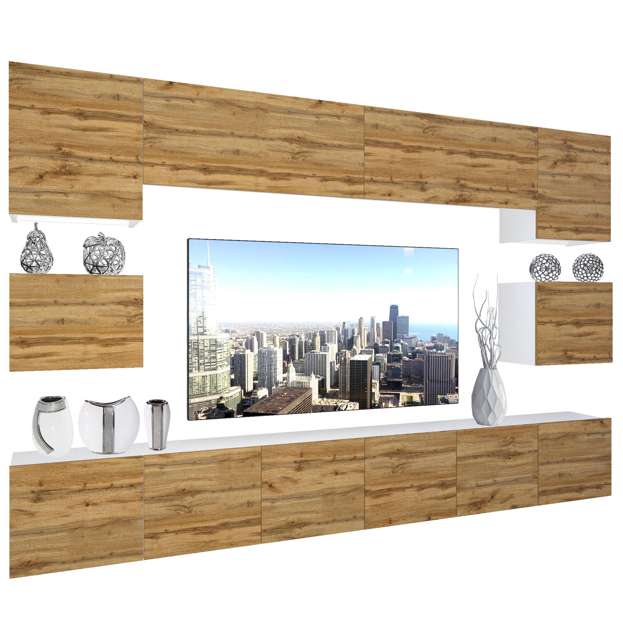 WOHNZIMMERWAND Schrankwand mit LED Wotan-Eiche - Braun, Holz (300/180/36cm) - B BELINI GROUP