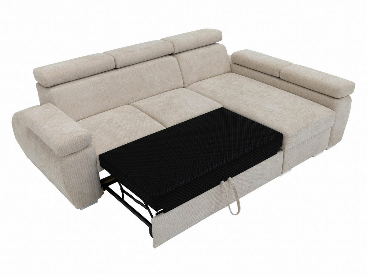 ECKSOFA Boston Mini Premium Cord 2RLC Seite: Rechts 2R+LC - Chromfarben/Beige, Holz/Textil (255/170cm) - MIRJAN24