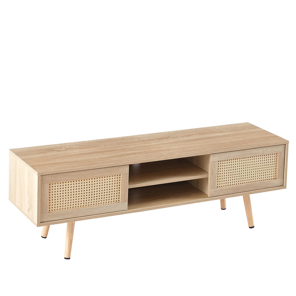 TV-SCHRANK 140/40/45 cm Naturholzoptik mit 2 Rattan-Schiebetüren - Naturfarben, Holz (140/45/40cm) - Oxeza