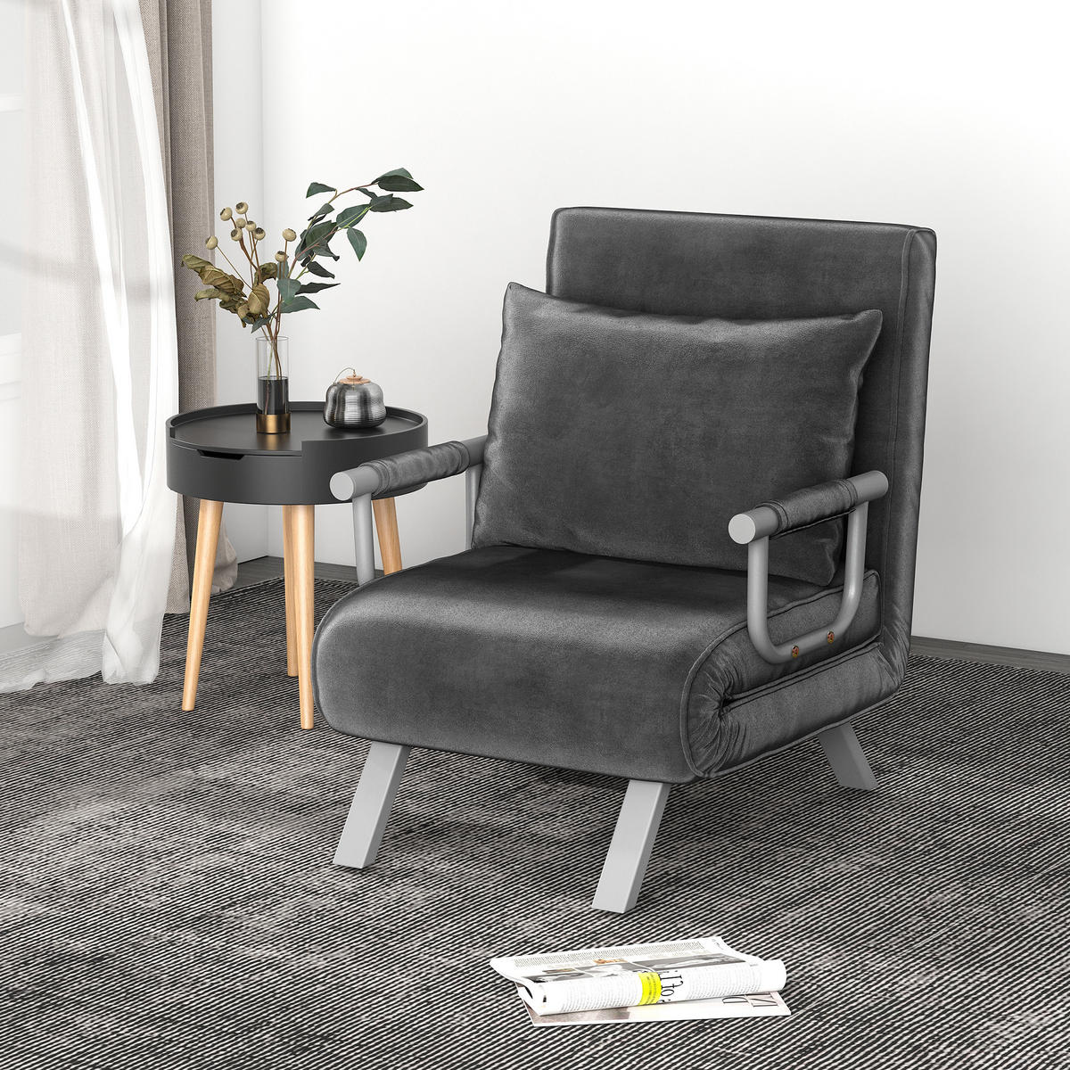 3-IN-1 Schlafsofa Schlafsessel Armlehne Klappbett Gästebett Chaiselongue Grau - Grau, Kunststoff (69/80/65cm) - HOMCOM
