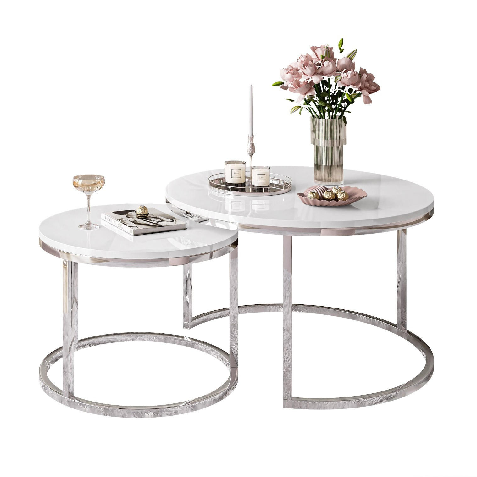 COUCHTISCH 2-in-1 CIRI CHROME Hochglanz - Silberfarben, Holzwerkstoff (70/70/48cm) - Lookway