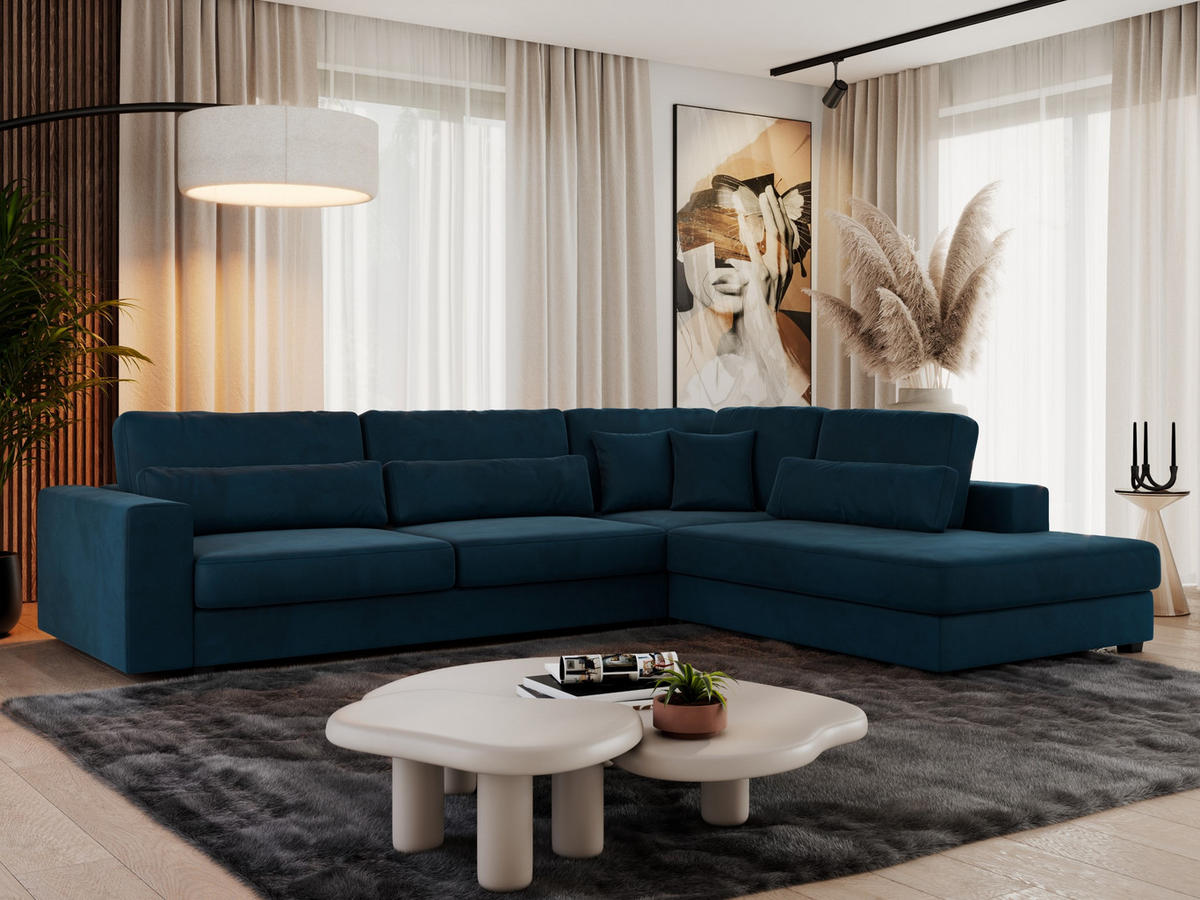 ECKSOFA Savona Dunkelblau Velvet - rechts - Schwarz/Dunkelblau, Kunststoff/Textil (249/316cm) - MKS