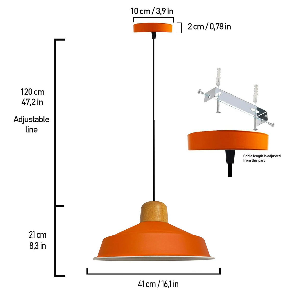 PENDELLEUCHTE Asletl 40/20 cm - Orange, Holz/Metall (40/20cm) - Bamyum