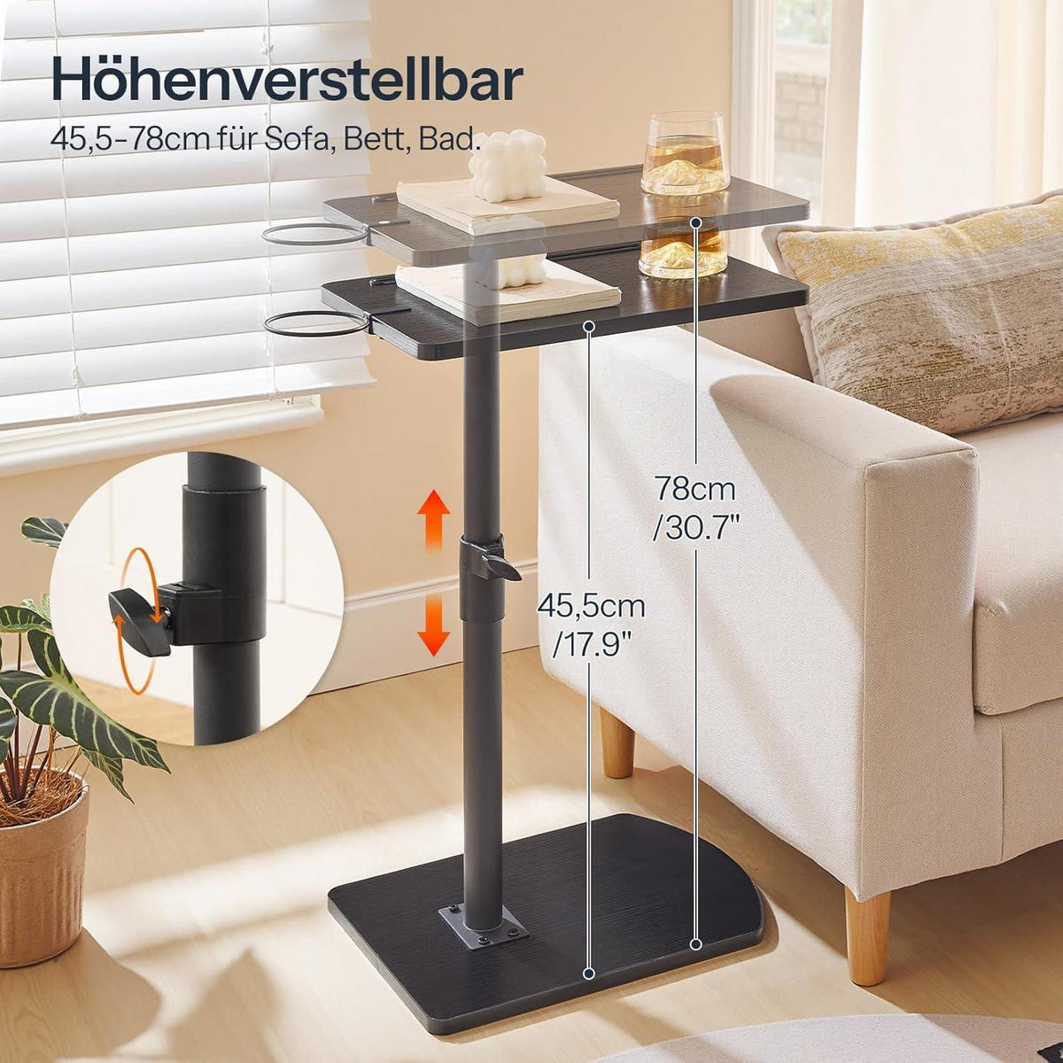 BEISTELLTISCH C-Form Höhenverstellbar Schwarz - Schwarz, Metall (30/40/78cm)