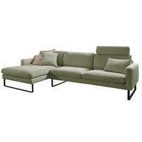 ECKSOFA RICARDA Dunkelgrün Cord - Dunkelgrün/Schwarz, Textil/Metall (298/154cm) - KAWOLA