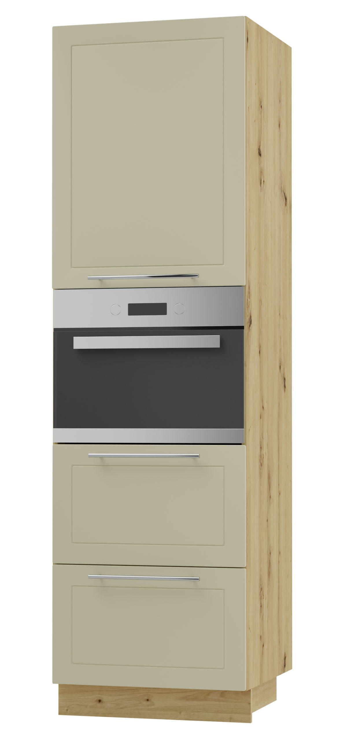 BACKOFEN-HOCHSCHRANK Kvantum D14/RU/2A/356 Vanille Matt / Eiche Artisan Matt 60 / 59 / 207cm - Creme/Eiche Artisan, Holz/Holzwerkstoff (60/207/59cm) - Feldmann-Wohnen