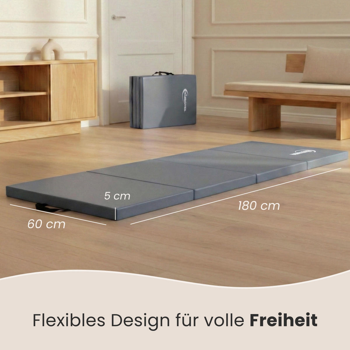 GYMNASTIKMATTE zum Wenden - 180/60/5 cm Faltbare Turnmatte - Grau, Kunststoff (60/180cm) - eyepower