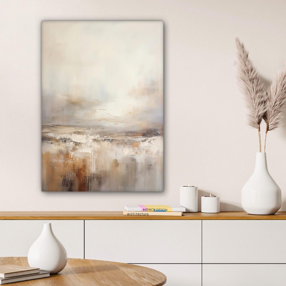 LEINWANDBILD - Kunst - Industriell - Grau - Braun - Abstrakt - 60x80 - Gemälde - Sandfarben, Textil (60/80cm) - MuchoWow