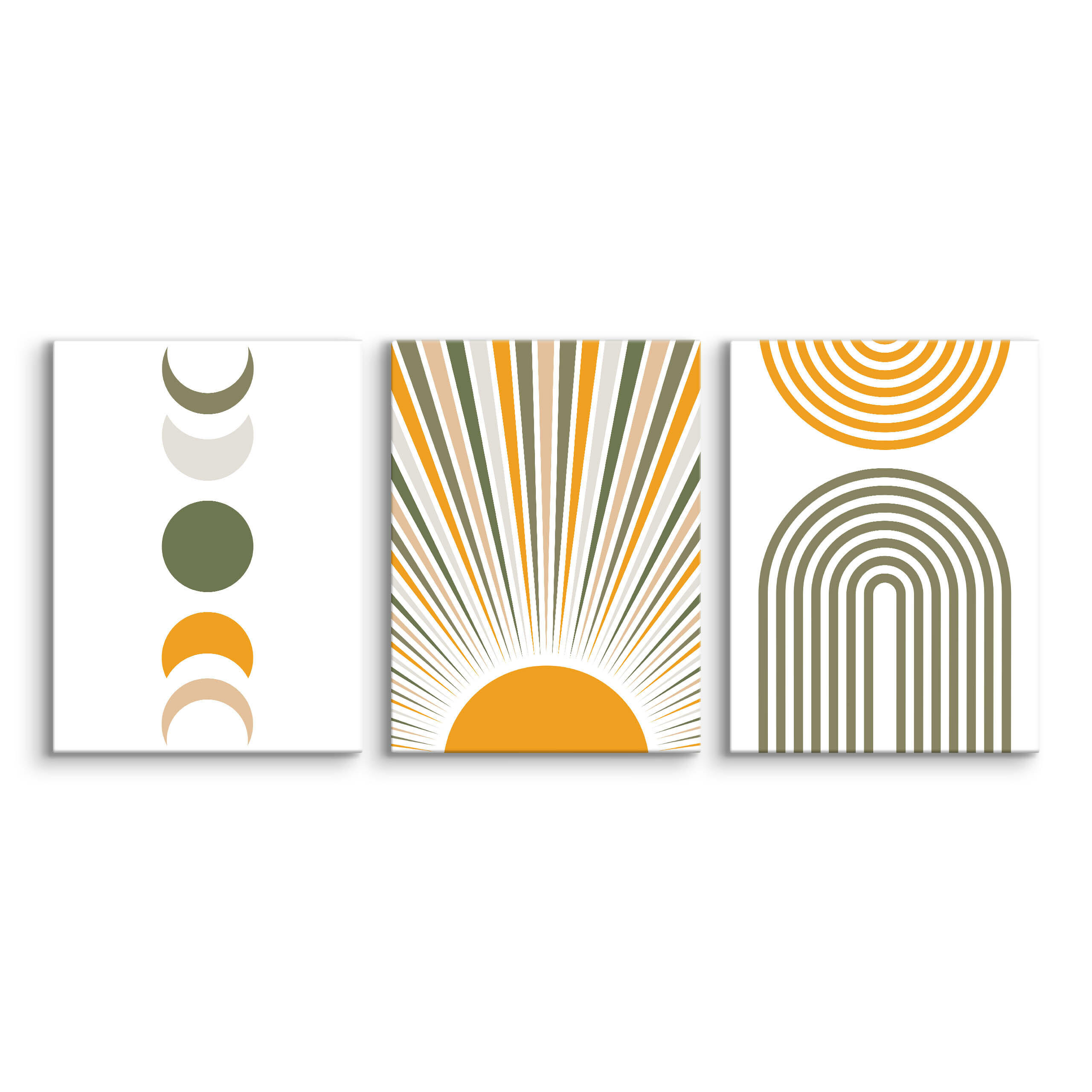 LEINWANDBILDER 3-es Set Geo-Muster Boho - Weiß/Orange, Textil (90/40cm) - Muralo