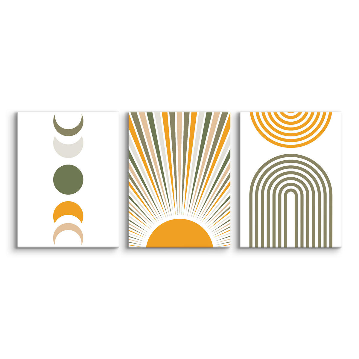LEINWANDBILDER 3-es Set Geo-Muster Boho - Weiß/Orange, Textil (90/40cm) - Muralo