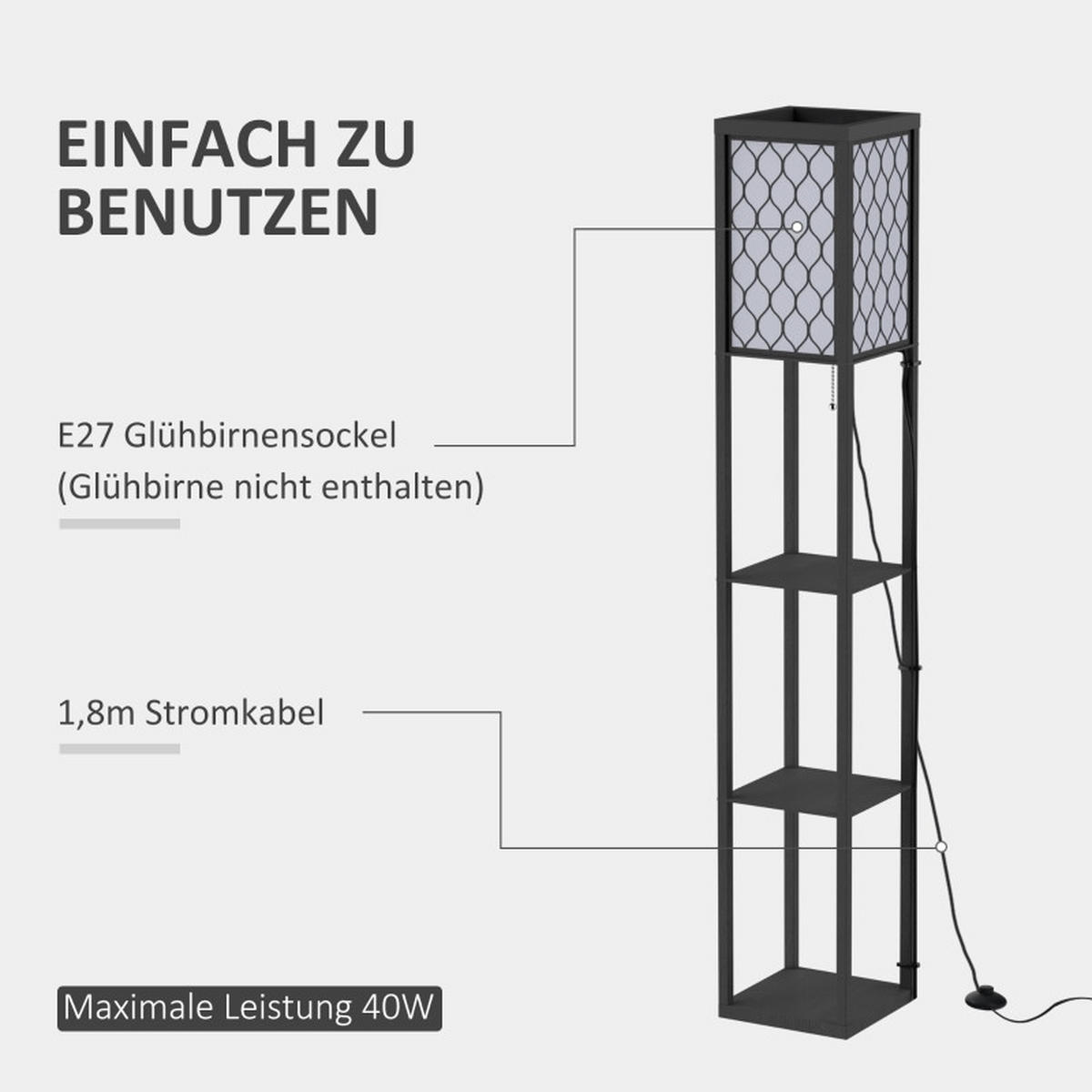 STEHLEUCHTE 26/26/160 cm Schwarz, E27, bis 40W - Schwarz, Holz (26/26/160cm) - Oxeza