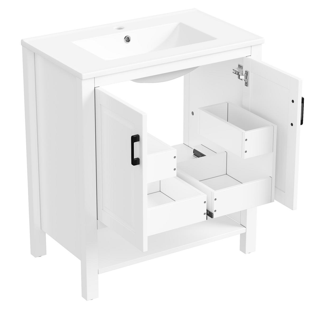 WASCHTISCH 76,5cm Keramikbecken Doppeltür & offene Regale Weiß - Weiß, Holzwerkstoff (76.5/83/47cm) - Urban Meuble
