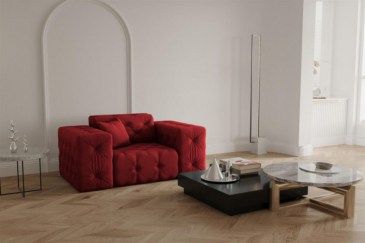 SOFASET Chantal - Rot, Holzwerkstoff/Textil (251/78/96cm) - Fun Möbel
