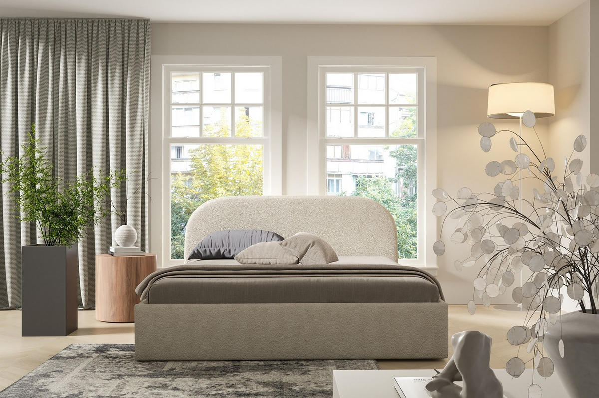 POLSTERBETT Luna Beige 180x200 cm, mit Bettkasten und halbrundem Kopfteil - Beige, Holzwerkstoff/Textil (180/200cm) - Bettso